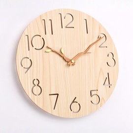 Wall Clock, Radio Clock, Diameter 11.8 inches (30 cm), Quiet Design, Analog, High Visibility, Openwork Dial, Wooden Branch Hands, Wall Clock