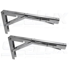 SeaLux Stainless Steel Folding Brackets 90 Degree Shelf, Bench, Table Support 12" Long with Easy Reach Long Release Handle/Max. Bearing 330 lb (Sold as 2 pcs)