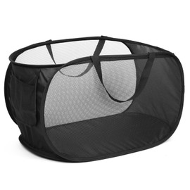 Diggoour Sturdy Collapsible Laundry Baskets- Pop Up Laundry Hampers with Handy Pocket, Foldable Clothes Hamper with Reinforced Carry Handles for Laundry, Bathroom, Kids Room, Dorm or Travel Black