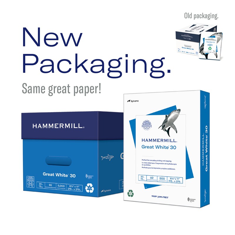Hammermill Printer Paper, Great White 30% Recycled Paper, 8.5 x