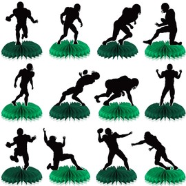 QOUBAI 12Pcs Football Honeycomb Centerpieces Football Player Party Decorations Sports Party Decor Table Toppers Birthday Party Decoration for Baby Shower Gameday Tailgate Party Favor Supplies