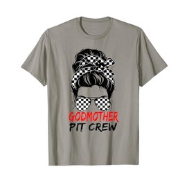 Godmother Pit Crew - Messy Bun Race Track Flag Car Racing T-Shirt