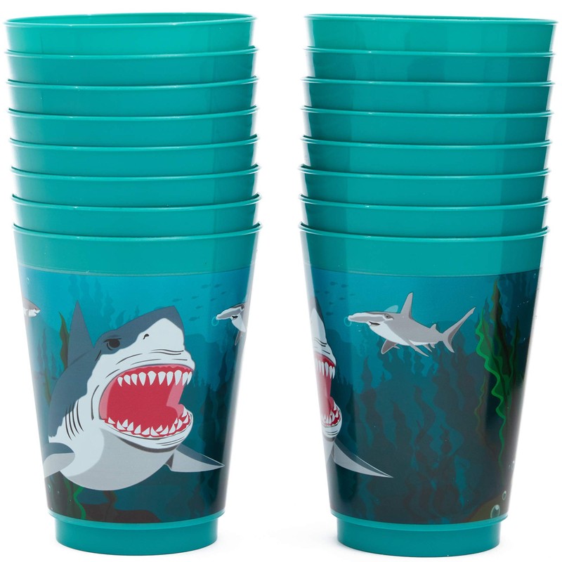 Blue Panda Shark Party Reusable Plastic Cups, 16 Pack