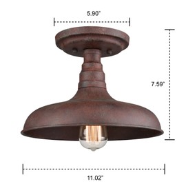 DANSEER Lighting Vintage Retro Rustic Metal Barn Semi Flush Mount Ceiling Light Rust Finish