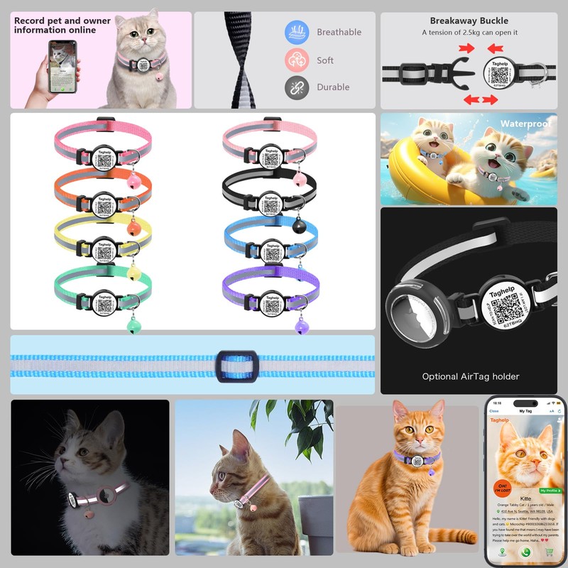 2-Pack Footprint & Reflective Cat Collar with QR Code Smart
