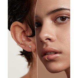 COCHARM 12mm Yellow Gold Nose Ring 18g Women Conch Earrings 14k Gold Hinged Septum Clicker Lip Hoops