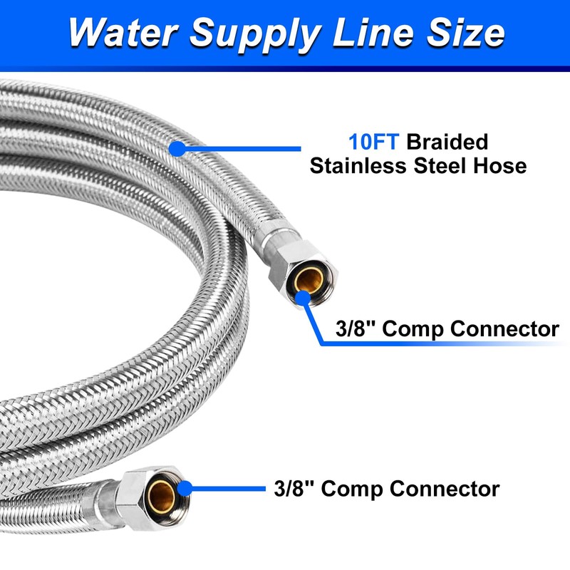 10FT Stainless Steel Braided Water Supply Line for Dishwasher and