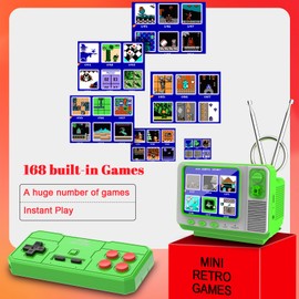 EASEGMER Retro Handheld Game Console - 168 Classic Games | 3.0" Screen | 2-Player Mode | AV Projection | Rechargeable & Portable Design, Ideal Educational Toy for Kids Ages 4-12 (Green)