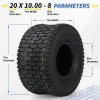 2PCS 20 X 10.00-8 Turf-V Pattern Lawnmower Tubeless Turf Tire,
