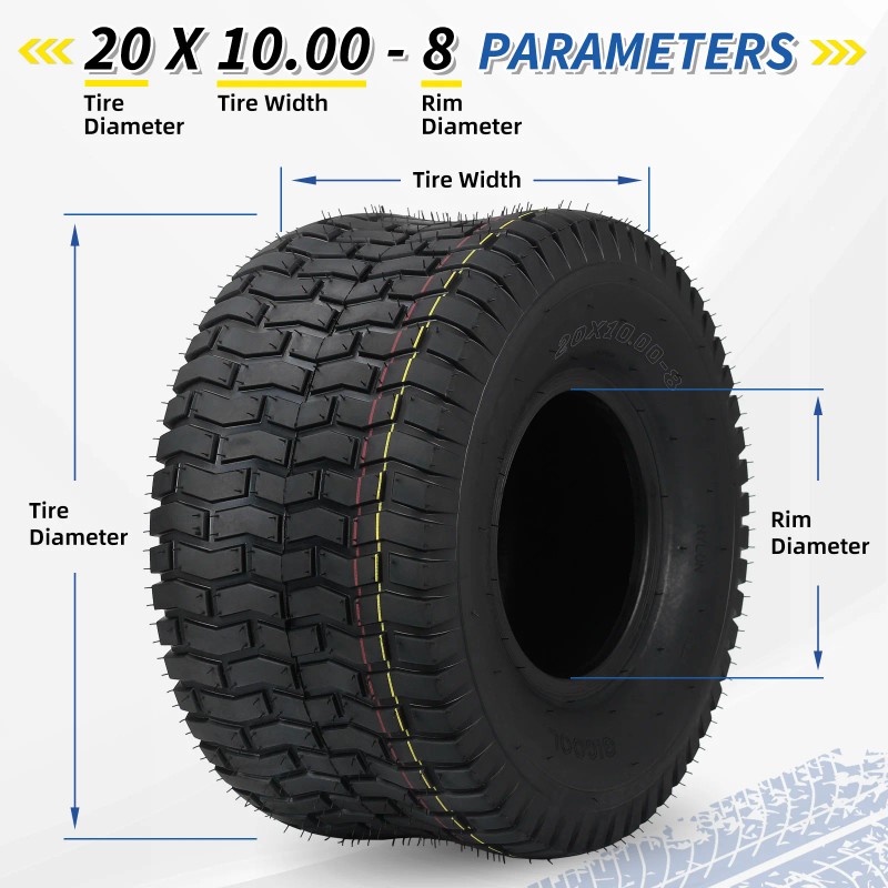 2PCS 20 X 10.00-8 Turf-V Pattern Lawnmower Tubeless Turf Tire,