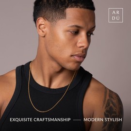 Ardú Mens Gold Rope Chain - 24 inch, 2.5mm Stainless Steel Gold Plated | Waterproof & Tarnish Resistant | Heavy Jewellery for Men