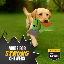 Bite Force - Durable & Strong Dog Toy Green Dino with Squeaker, Kevlar-Reinforced for Aggressive chewers.