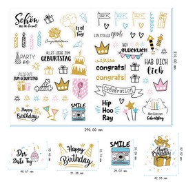 Birthday Card Decoration Guest Book Sticker Set, Children's Birthday Stickers, Pack of 225 Stickers for Birthday Calendar, Photo Album and Party Decoration