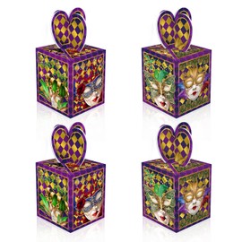 CPTBAG 12 Pack Small Mardi Gras Party Favors Boxes Carnival Masquerade Candy Goodie Boxes New Orleans Mardi Gras Boxes Gift Treat Boxes for Fat Tuesday Party, Baby Shower,Birthday Party Decorations