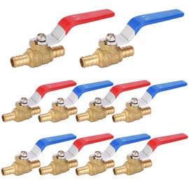 HeSun 10-PCs 3/4 Inch PEX Ball Valves, 1/4 Turn Full Port Shut-off, Brass Crimp Valve for Hot and Cold Water, ASTM F1807,Blue & Red