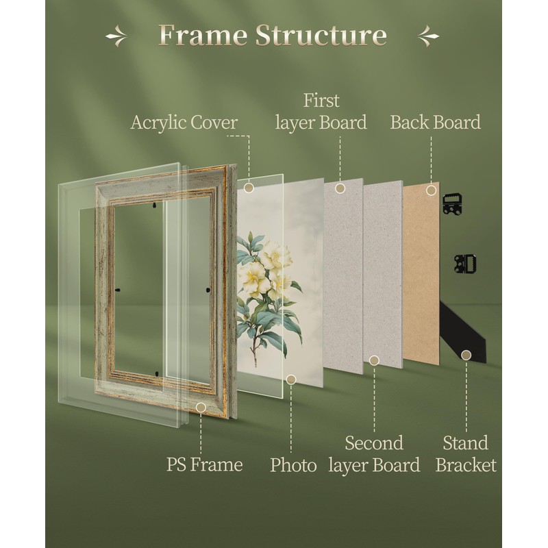 Afuly Photo Frame, Stylish, 6-piece Picture Frame, Antique Green, Gold,