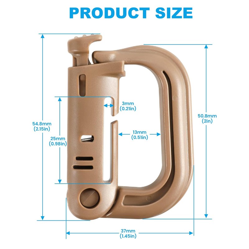 10 Pcs Multipurpose D-Ring Grimlock Locking Hanging Hook Tactical Link