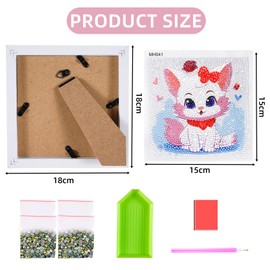 5D DIY Diamond Painting Children with Wooden Frame, Cat Diamond Painting Set, Full Mosaic Making for Children, Girls, Adults, Diamond Painting Pictures, Arts Craft for Home, Wall Decor, 18 x 18 cm