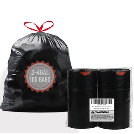BEIDOU-PAC 2-4 Gallon Trash Bags Drawstring, 100 Count Bulk, Black & Unscented Small Multi-purpose Garbage Bags for Business Home Bathroom Kitchen Commercial and Industrial