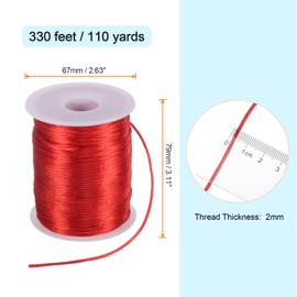 HARFINGTON Satin Nylon Cord String 2mm 330 Feet Silky Smooth Bracelets String for Macrame Kumihimo Chinese Knot Necklaces Beading Jewelry Making, Red
