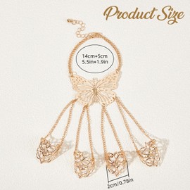 NICENEEDED Gold Finger Ring Bracelet, Punk Finger Claw Chain, Gothic Finger Claw Bracelet with Butterfly Design Adjustable Vintage Knuckle Finger Ring Link Chain Hand Harness Bracelet Jewelry