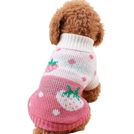 Pet Dog Sweaters Classic Knitwear Turtleneck Winter Warm Puppy Clothing Cute Strawberry and Heart Doggie Sweater (Pink, X-Large)