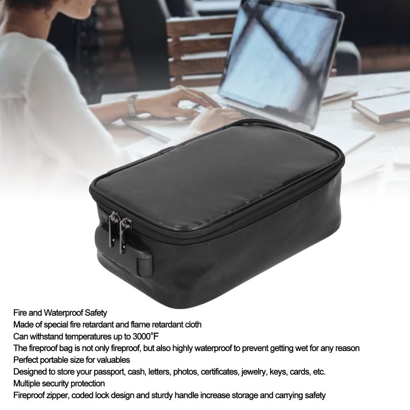 Fireproof Document Bag with Lock Portable Small Fireproof Document Bag