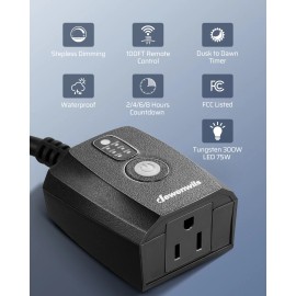 DEWENWILS Dusk to Dawn Dimmer Plug, 100FT Conrtrol Range Dimmable Timer, FCC