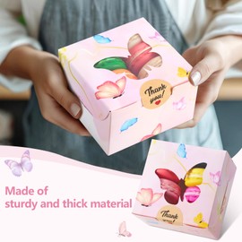 YODYZJ 50pcs Cookie Boxes with Window, 4x4x2.5 Inches Pink Valentine’s Day Bakery Boxes, Treat Boxes for Desserts, Pastry Boxes for Baked Goods (pink, 1 Count (Pack of 50))