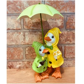 Shudehill Giftware Puddle Duck Mum and Baby with Green Umbrella Ornament Figurine