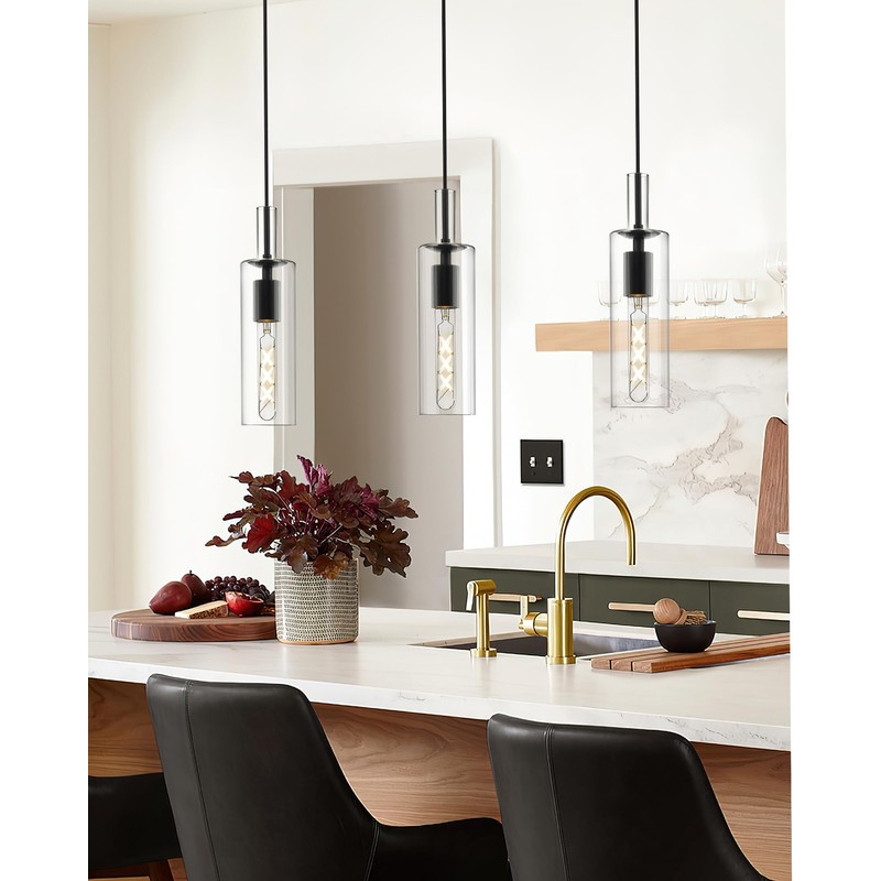 AUTELO 2 Pack Pendant Lights Kitchen Island, Modern Black Pendant