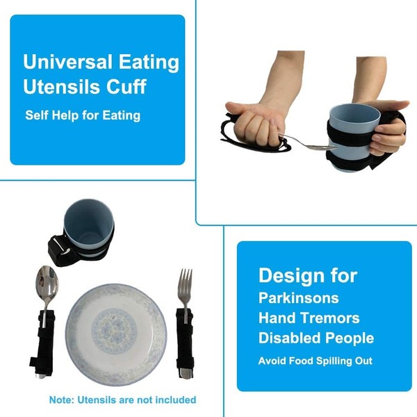 Adaptive Utensils Universal Cuff for Elderly Adults Utensil Holders Parkinsons Feeding Arthritis Disabled Tremors Patients Eating Hand Straps (3 PCS Cuffs)