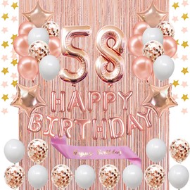 Fancypartyshop 58th Birthday Decorations - Rose Gold Happy Birthday Banner and Sash with Number 58 Balloons Latex Confetti balloons Ideal for Girl and Women 58 Years Old Birthday Rose Gold