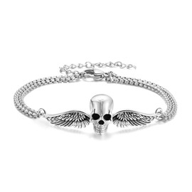 ZIPPICE Skull Angel Wings Women's Bracelet Silver 925 Vintage Bracelet Adjustable Bracelet Gothic Jewellery Gift for Women Ladies with 7 Inches + 2 Inches Stainless Steel Chain