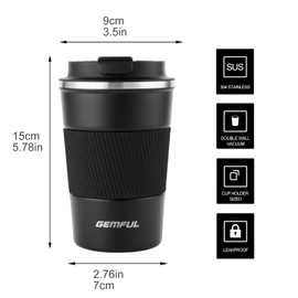 GEMFUL Thermal Travel Hot Drinks 2 Pack Coffee Cup Spill Proof for Home Office Outdoor Works 380ml