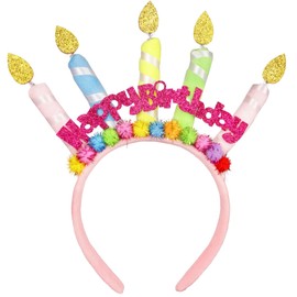 Needzo Happy Birthday Banner Headband with Candles Party Accessory