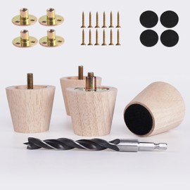 PBUY 2 Inch Small Unfinished Rubberwood Furniture Legs Set of 4 - Short Solid Wood Legs Replacement for Ottoman & Bench,Couch & Sofa & Table Legs, Cabinet Feet - DIY Finish