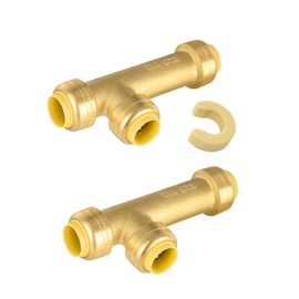 (Pack of 2) EFIELD 1/2-Inch Slip Tee Push-Fit Brass Fittings to Connect Pex, Copper, CPVC Pipe with a Disconnect Tool Clip, Potable Water and Hydronic Heating Application