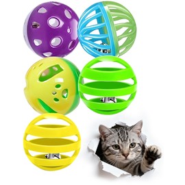 DIYUQISHI 5 Pack Cat Toys Balls with Bell, 1.5 Inch Colorful Interactive Plastic Balls for Indoor Cats, Safe Sturdy Chase Play Toys for All Breeds (1.5'')