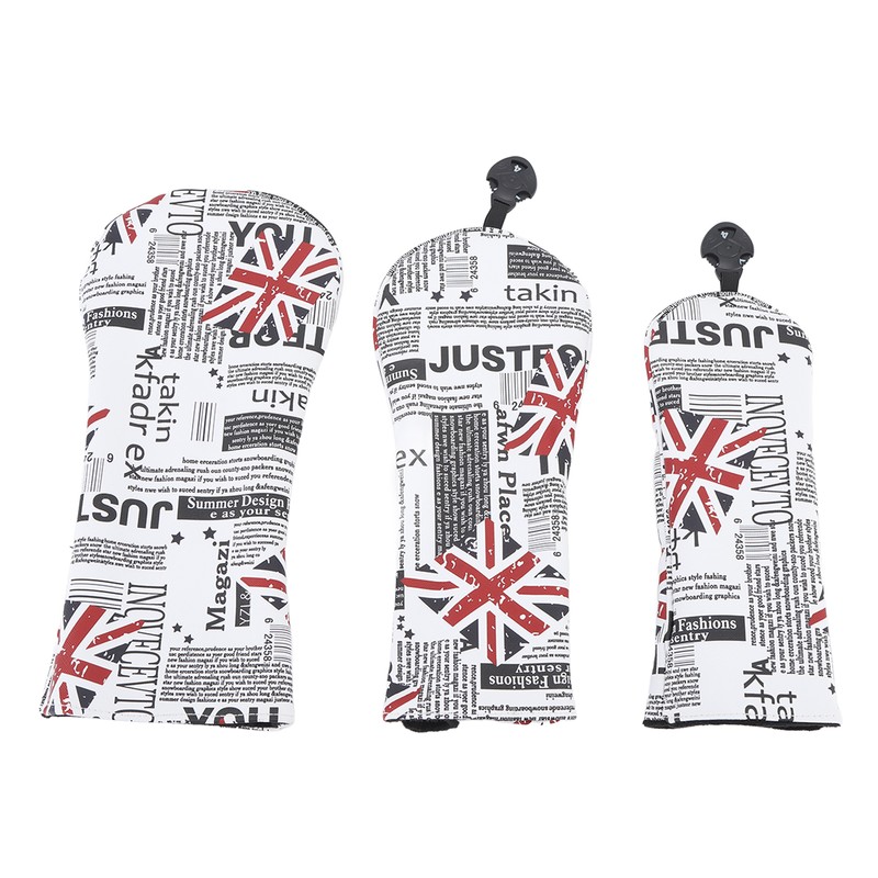 3PCS Golf Club Head Cover PU Waterproof English Flag Pattern