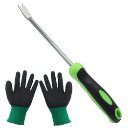 OSVJE Dandelion Weed Puller Tool *1 with Garden Glove *1 - Green Ergonomic Handle Stainless Steel Weeder for Efficient Root Removal in Patio Lawn Yard, Perfect for Garden Planting