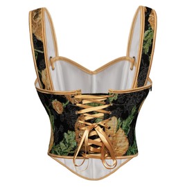 SCARLET DARKNESS Women's Renaissance Corset Square V-Neck Lace-up Corset Floral Print Corset, Yellow Flower Black