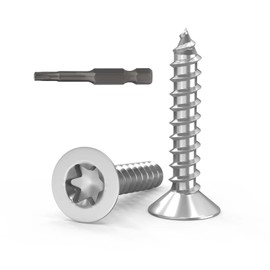 Dayalo Pack of 100 Wood Screws Torx M4 x 25, Wood Screws Stainless Steel Countersunk Screws Wood Stainless Steel A2 V2A Full Thread with Screwdriver Bit