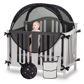 ZXPLO Safety Pop Up Crib Tent Cover to Keep Toddler from Climbing Out - Baby Bed Star Net Canopy with Mesh Organizer