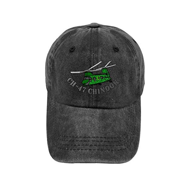 Vintage Washed Hat Ch-47 Chinook Helicopter Name Embroidery Cotton Dad Hats for Men & Women Buckle Closure Black Design Only