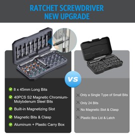 AMIR 42 in 1 Ratchet Screwdriver Kit with 40 PCS Magnetic Bits, Repair Screwdriver Set with Rotatable Ratchet Handle, Versatile Handle Screw Driver Set with Carry Case(Gray)