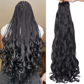Unionbeauty Black French Curly Braiding Hair 26 Inch French Curls Box Braids with Curly Ends 8 Packs French Curl Braids Bouncy Braiding Hair Spanish Curly Braiding Hair for Black Women 1B#