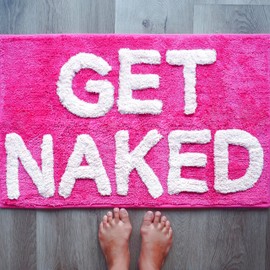 Evovee Get Naked Bath Mat Hot Pink with White text Funny Cute Bathroom Rugs Magenta Dark Pink Rug Shower Funny Bathroom Decor for Girls Women Fun Cute Bath Mat Non-Slip College Apartment Decor