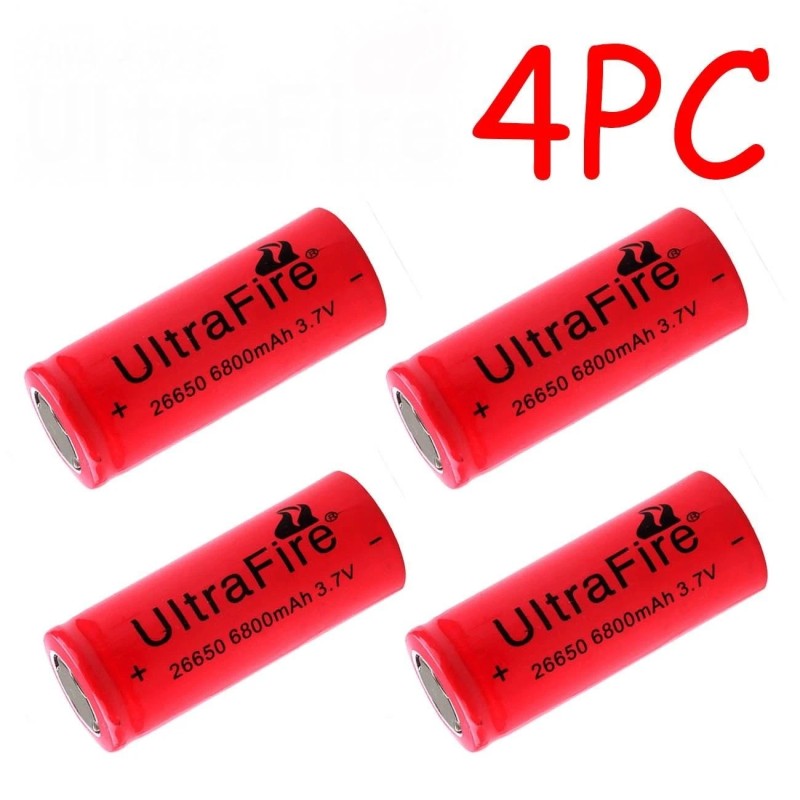UltraFire 4pcs 26650 Battery UltraFire Rechargeable 3.7V Flat Top Batteries