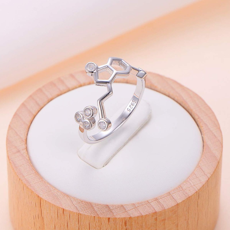 JZMSJF 925 Sterling Silver Serotonin Ring Molecule Chemistry Jewelry Size